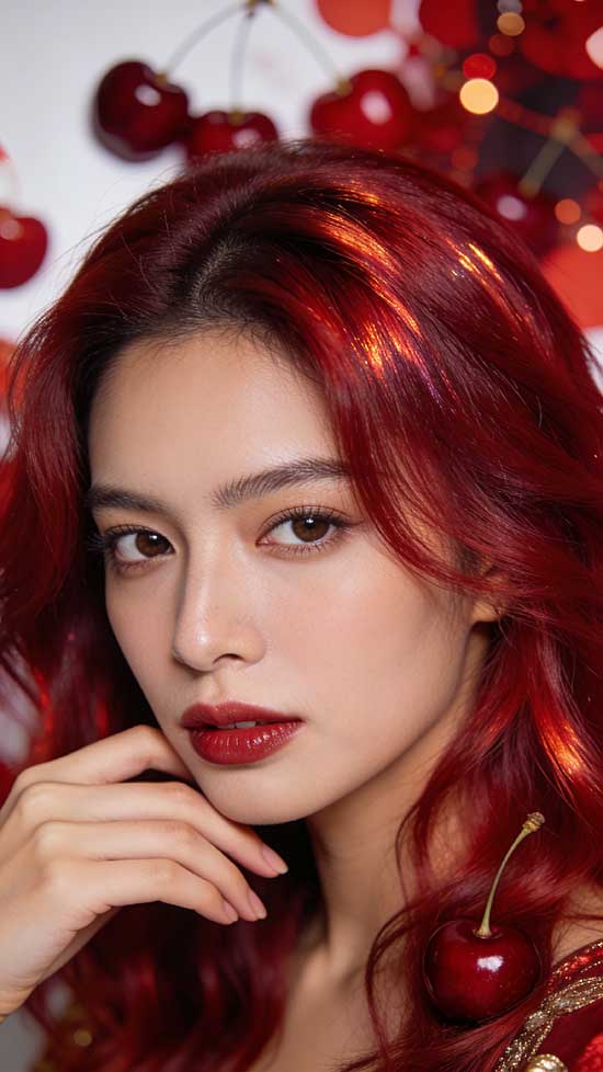21 Bold Halloween Hair Color Ideas with Red, Burgundy, and Cherry Tones 5 Bright Cherry Red hair color ideas