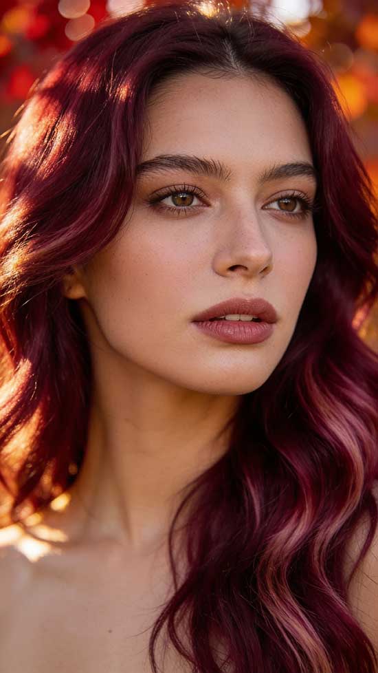 21 Bold Halloween Hair Color Ideas with Red, Burgundy, and Cherry Tones 2 Burgundy Balayage hair color
