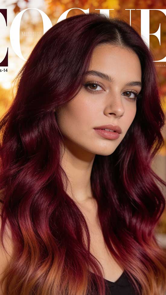 21 Bold Halloween Hair Color Ideas with Red, Burgundy, and Cherry Tones 6 Burgundy Root Melt