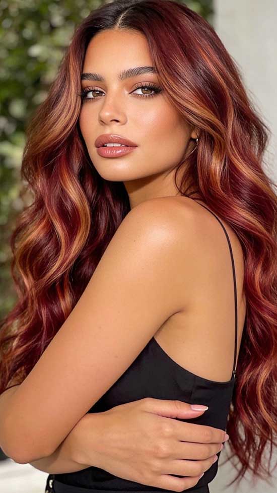 21 Bold Halloween Hair Color Ideas with Red, Burgundy, and Cherry Tones 10 Cherry Cola Balayage