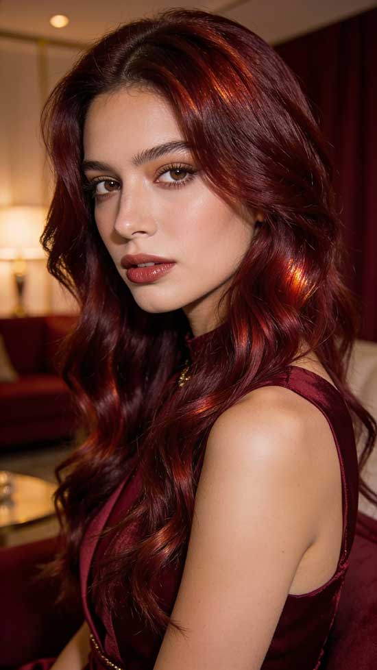 21 Bold Halloween Hair Color Ideas with Red, Burgundy, and Cherry Tones 3 Cherry Cola Brown hair color ideas