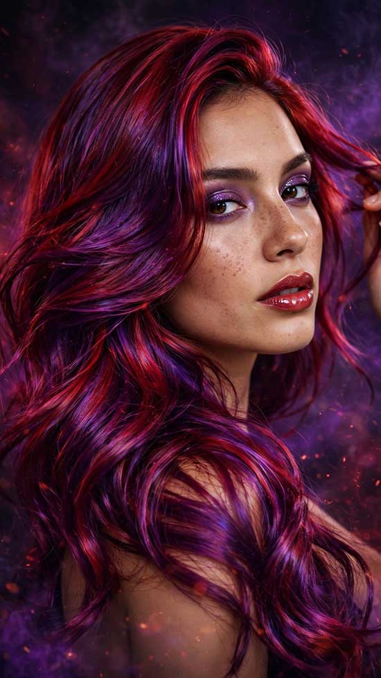 21 Bold Halloween Hair Color Ideas with Red, Burgundy, and Cherry Tones 18 Cherry Red with Purple Undertones