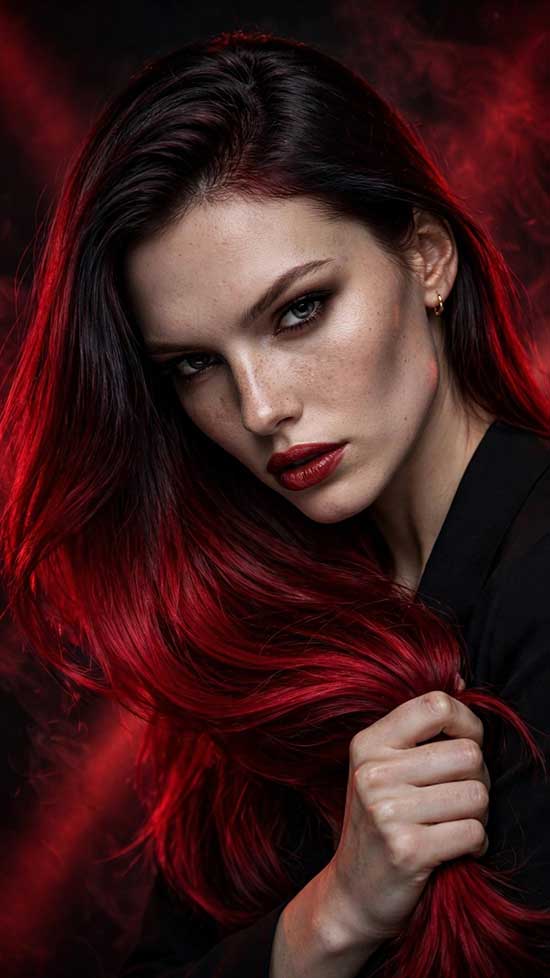 21 Bold Halloween Hair Color Ideas with Red, Burgundy, and Cherry Tones 21 Deep Cherry Red Root Shadow Halloween hair color ideas