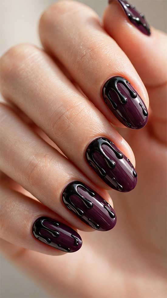 Dripping Black Wax Candle Nails