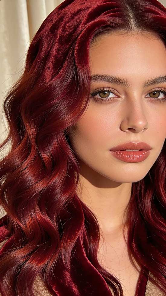 21 Bold Halloween Hair Color Ideas with Red, Burgundy, and Cherry Tones 9 Red Velvet Waves