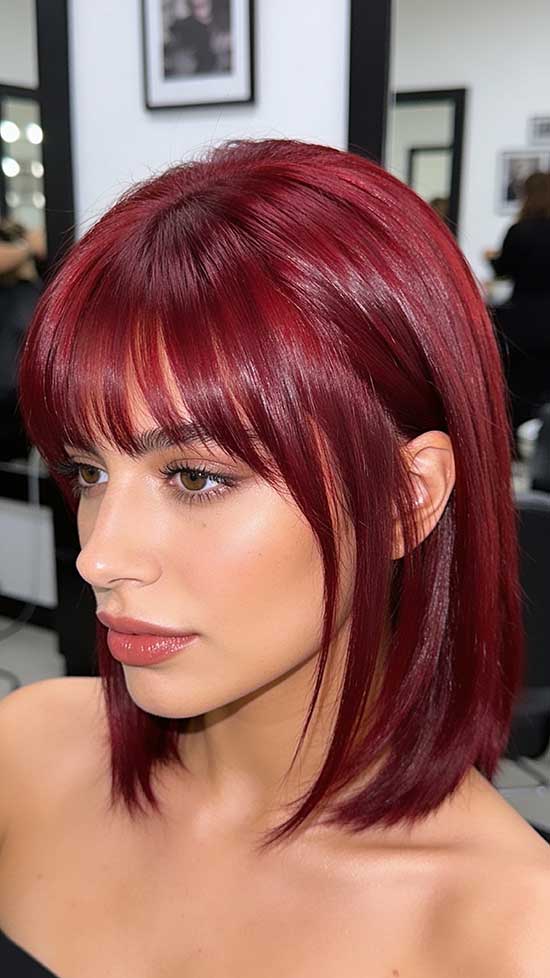 21 Bold Halloween Hair Color Ideas with Red, Burgundy, and Cherry Tones 12 Ruby Red Gloss