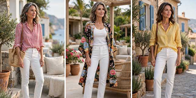 white jeans outfits for women over 50